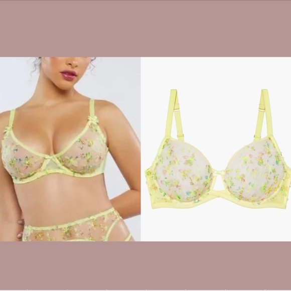 NWT Savage‎ x Fenty [ 38DD US ] Floral 3D Mesh Underwire Bra in Yellow #5219 - Picture 1 of 10